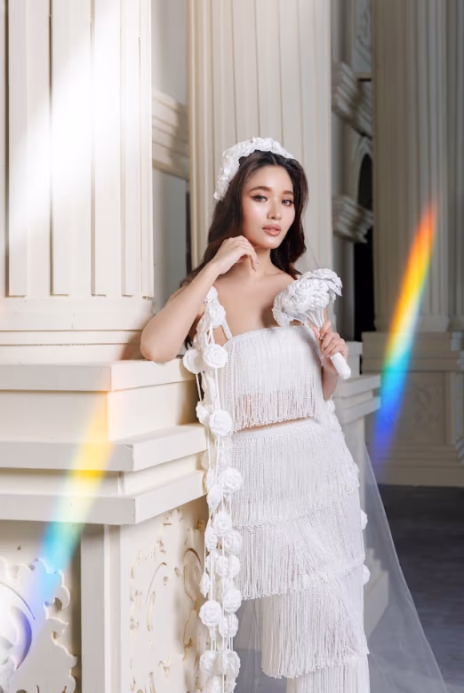 Whispers of Flora: The Cascading Fringe Gown