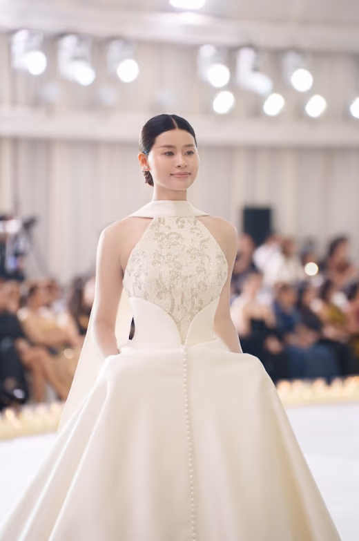 THE BEADED HALTER & SATIN BALLGOWN
